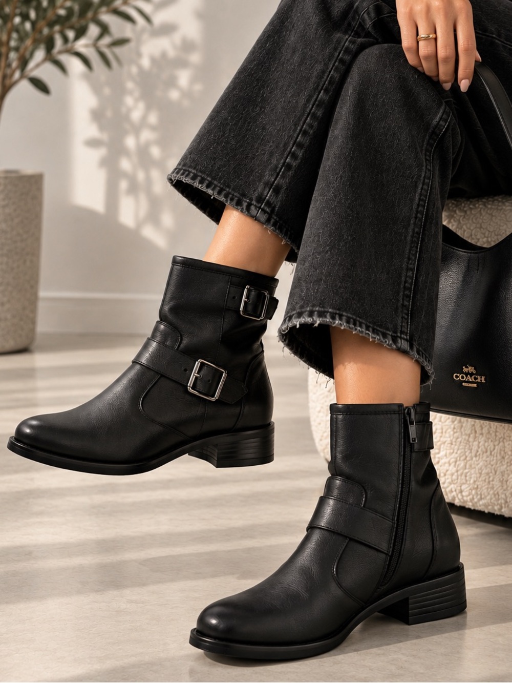 Paul Green Wyatt Black Leather Moto Western Boots 8.5 US Women’s